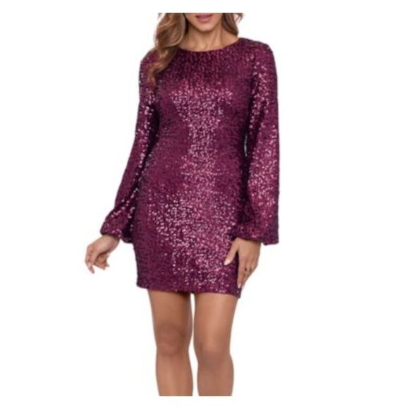 BETSY & ADAM Womens Burgundy Back Lined Balloon Sleeve Sheath Dress 8 - Picture 1 of 1